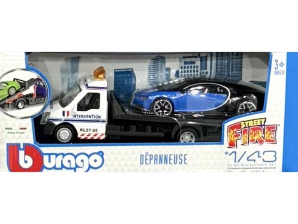 Bugatti CHIRON + FLATBED TRANSPORTER  (France) -Escala  1:43