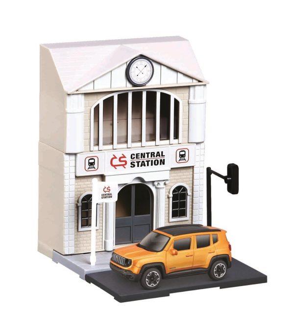 BBURAGO CITY TRAIN STATION + 1 CARRO 'BUILD YOUR CITY' - Escala 1:43