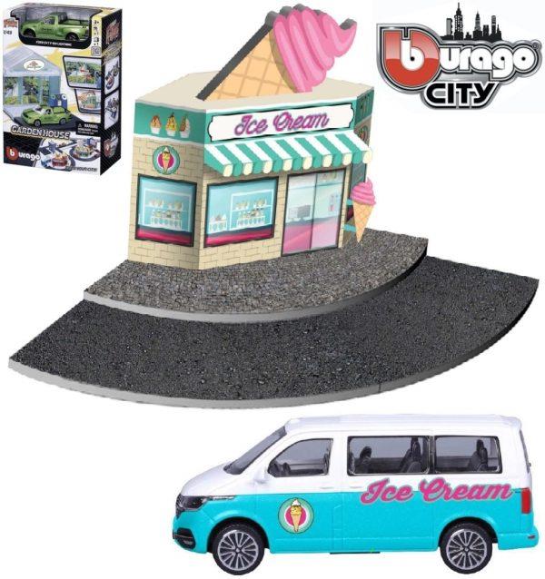 BBURAGO CITY ICE CREAM SHOP + VW T6.1 TRANSPORTER - Escala 1:43