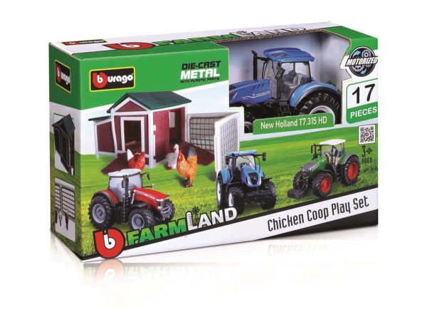 BBURAGO FARMLAND PLAYSET - CHICKEN COOP WITH FENDT 1050 TRACTOR - Escala 10 cm