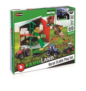 BBURAGO FARMLAND PLAYSET - HORSE STABLE WITH FENDT 1050 TRACTOR - Escala 10 cm