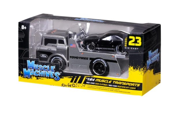 Ford C600 FLATBED 1966 + Ford MUSTANG SVT COBRA 1993 -Escala  1:64 - Image 4