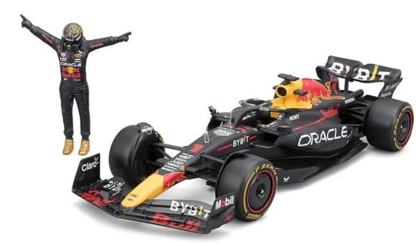 Red Bull RB19 #1 MAX VERSTAPPEN 2023 CARRO + FIGURA - WORLD CHAMPION VERSION C/botas douradas Escala 1:24