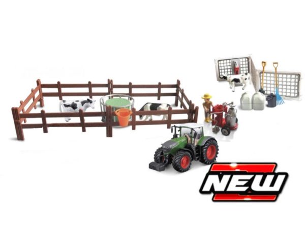 BBURAGO FARMLAND PLAYSET - ALIMENTAÇÃO DE VACA C/ FENDT 1050 VARIO TRACTOR Escala 10 CM