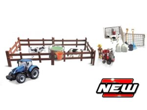 BBURAGO FARMLAND PLAYSET - ALIMENTAÇÃO DE VACA C/ NEW HOLLAND T7.315 HD TRACTOR Escala 10 CM