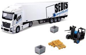 Mercedes Benz ACTROS HAULER - FIRE HAULERS WITH TRAILER + FORKLIFT - Escala 1:43