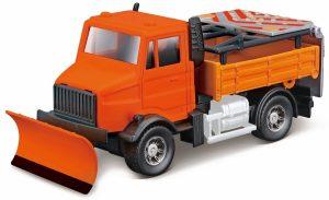 UNIMOG CAMIÃO DE SEGURANÇA RODOVIÁRIA COM PLACA DE SINALIZAÇÃO E LIMPA-NEVES - Escala 25 CM