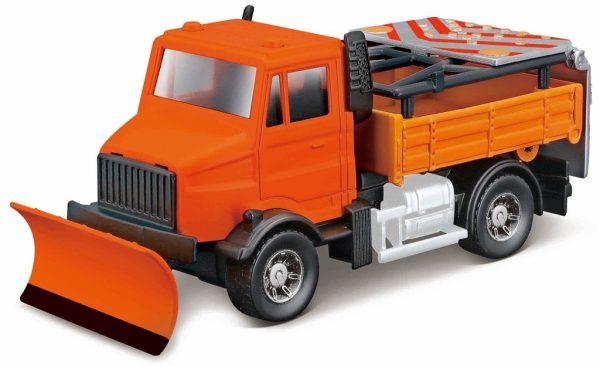 UNIMOG CAMIÃO DE SEGURANÇA RODOVIÁRIA COM PLACA DE SINALIZAÇÃO E LIMPA-NEVES - Escala 25 CM
