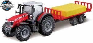 Massey Ferguson 8740 S TRACTOR + REBOQUE PARA FARDOS - Escala 10 CM
