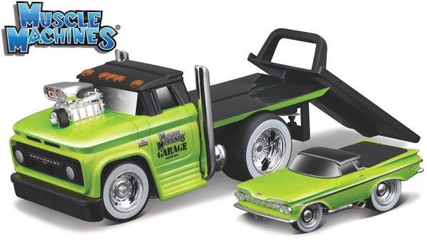 Chevrolet C60 FLATBED 1966 + Chevrolet EL CAMINO 1959 - MUSCLE TRANSPORTS "MUSCLE MACHINES" - Escala 1:64